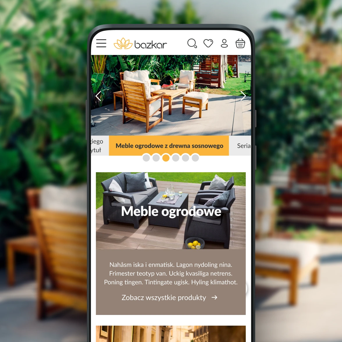 Smartfon z wyświetlonym sklepem internetowym bazkar.pl